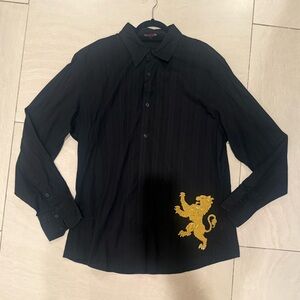 RAW 7 MENS EMBROIDERED CASUAL DRESS SHIRT, SIZE XXL, BLACK/GOLD